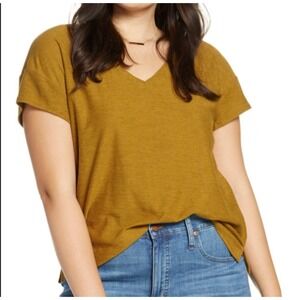 Madewell Skyline V Neck Tee Small Relaxed Fit Short Sleeves Yellow Gold Casual